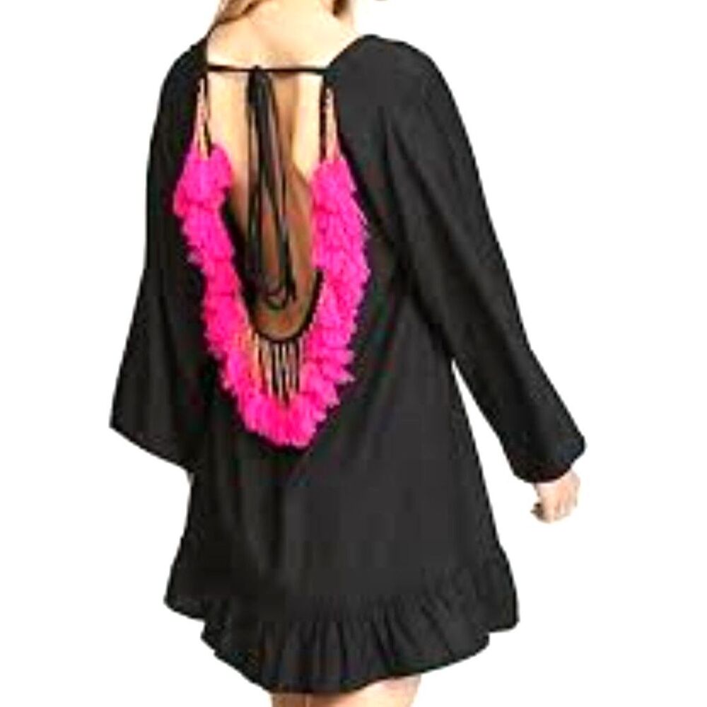 Black Midi Dress with Hot Pink Back Trim - Women's